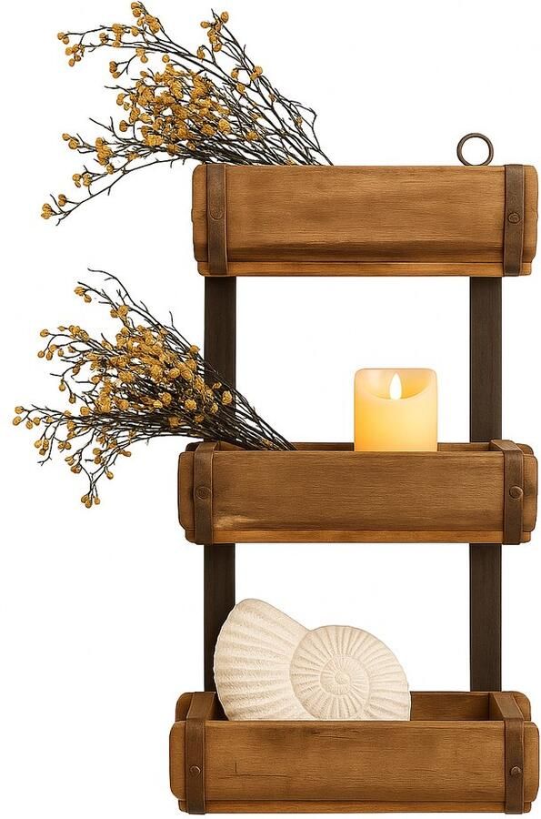 VELTRION Steenmal Rek 3 Laags Wandrek keukenrek kruidenrek Houten Wandplank industrieel Eenvoudig Op te Hangen