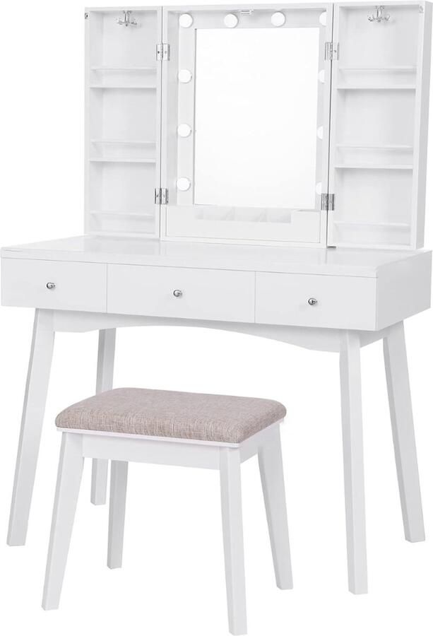 VELTRR Veltro Make up Tafel Kaptafel met Spiegel en Verlichting Hollywood Spiegel Hout Wit