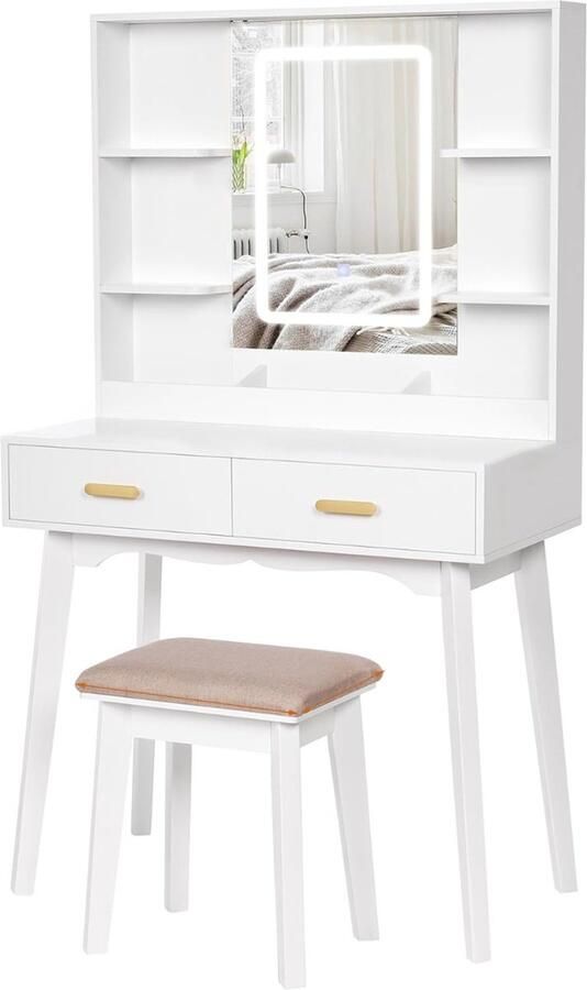 VELTRR Veltro Make up Tafel Kaptafel met Spiegel en Verlichting Hollywood Spiegel Hout Wit