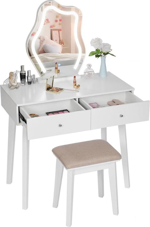 VELTRR Veltro Make up Tafel Kaptafel met Spiegel en Verlichting Hollywood Spiegel Hout Wit