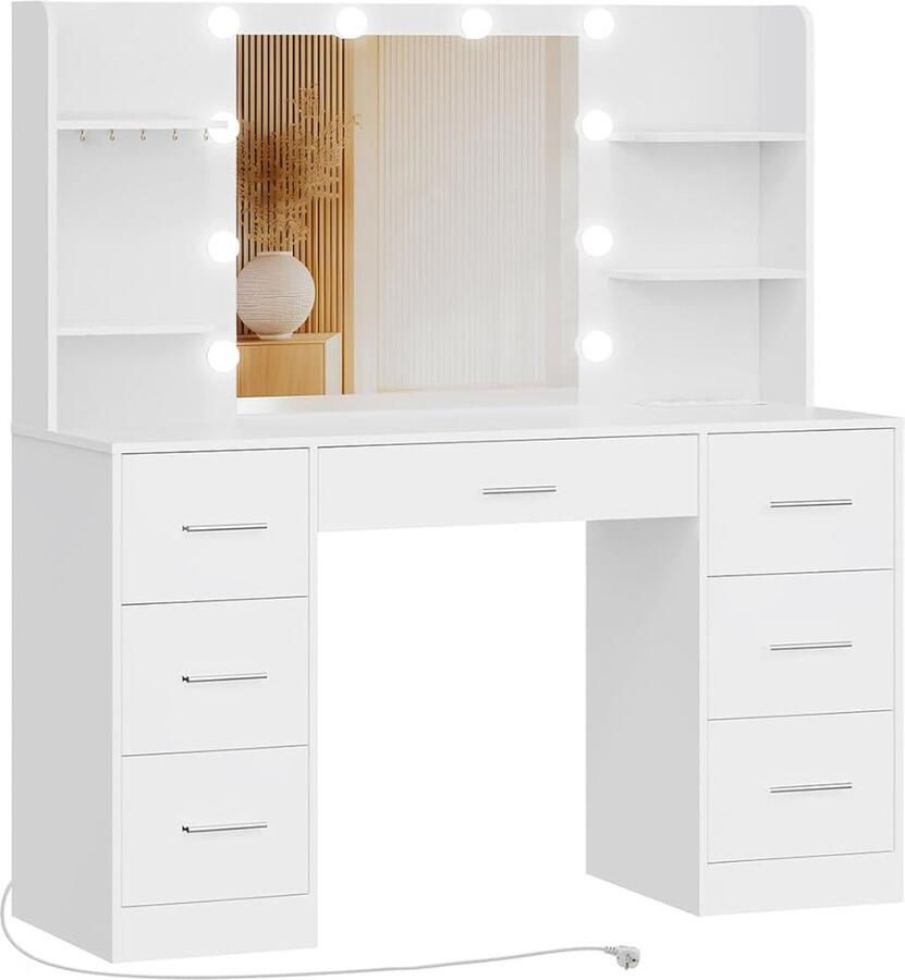 VELTRR Veltro Make up Tafel Kaptafel met Spiegel en Verlichting Hollywood Spiegel Hout Wit