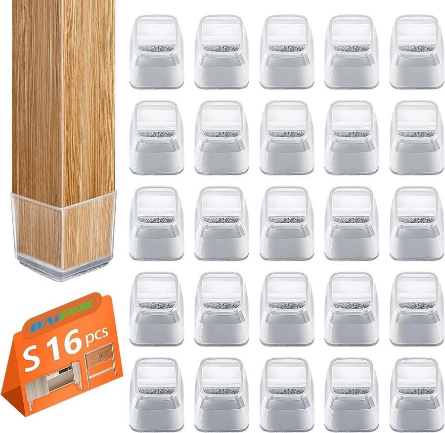 Venkuber 16-delige Set Ronde Stoelpootbeschermers Vilten Stoelglijders Voor Hardhouten Vloeren Siliconen Stoelvoetcups Met Vilten Pads Krasbestendig En Geluidsreducerend (transparante Versie Met Gele Pads Extra Klein)