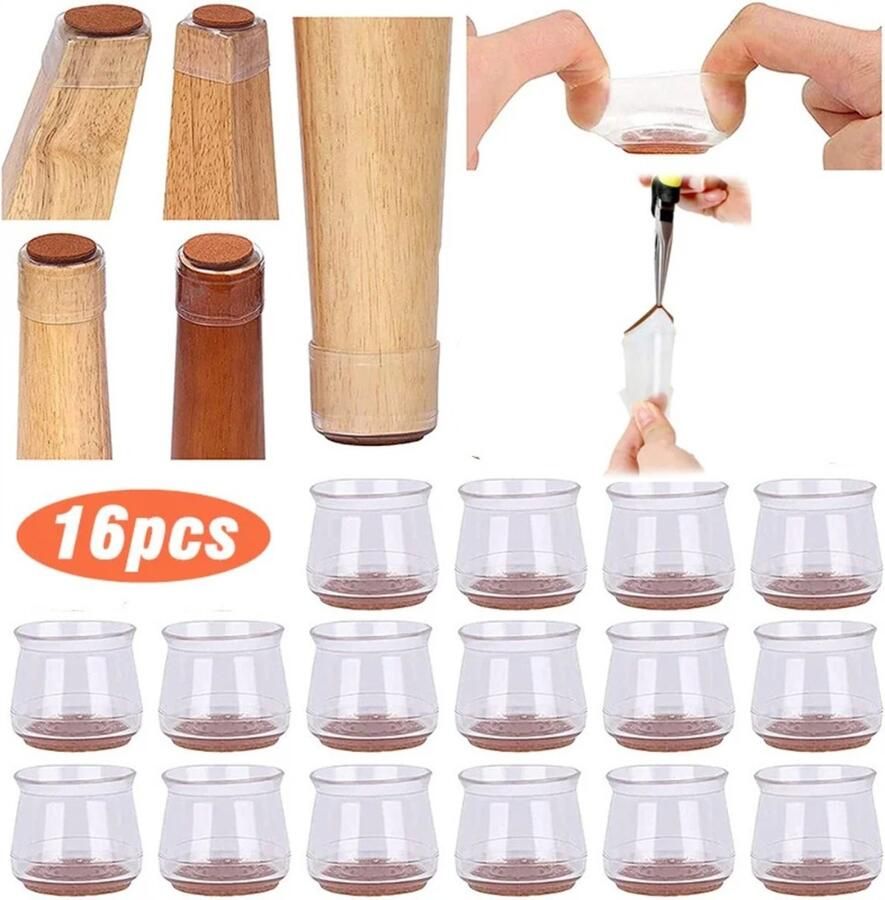 Venkuber 16-delige Set Ronde Stoelpootbeschermers Vilten Stoelglijders Voor Hardhouten Vloeren Siliconen Stoelvoetcups Met Vilten Pads Krasbestendig En Geluidsreducerend (Zwartkleurige Gele Pads Klein Formaat)