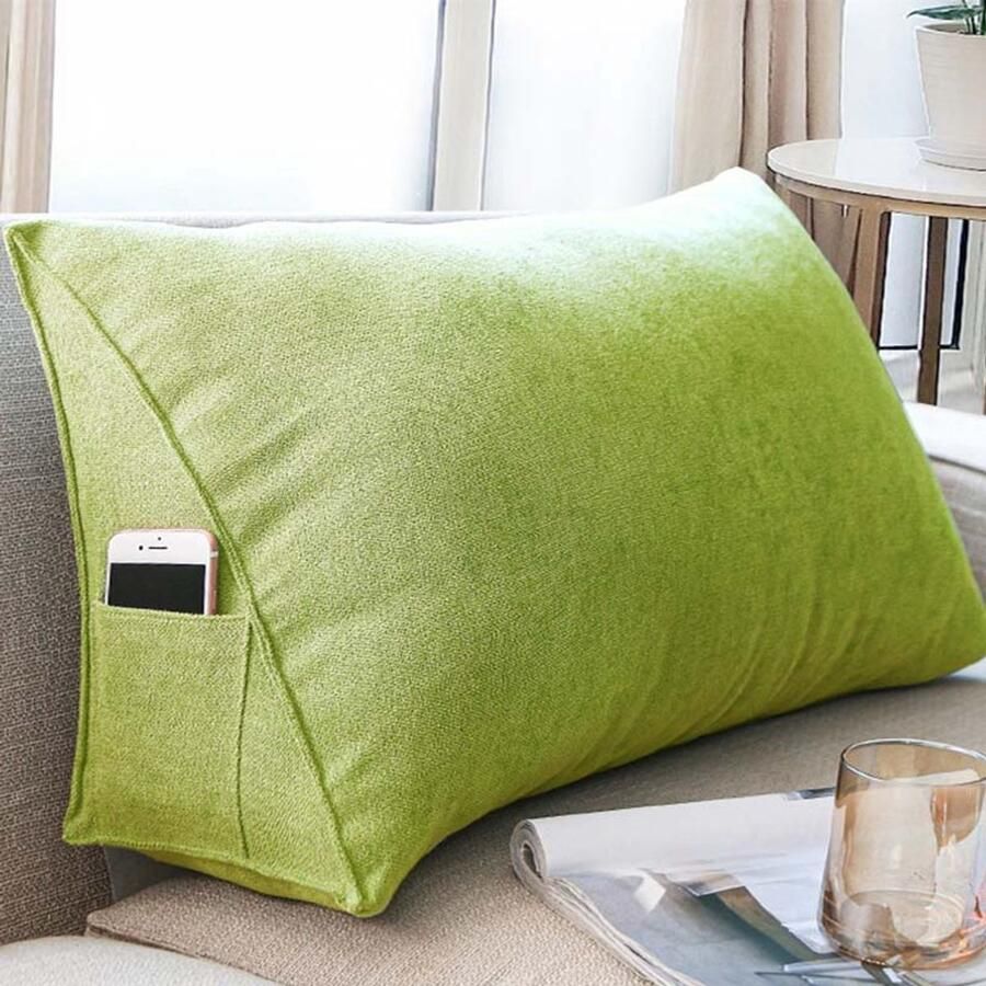 Venkuber Bank kussen 80x35x20 cm Bed kussen Rugsteun Driehoekige steun Wasbare hoes Geschikt voor bed bank en leeshoek (Groen)