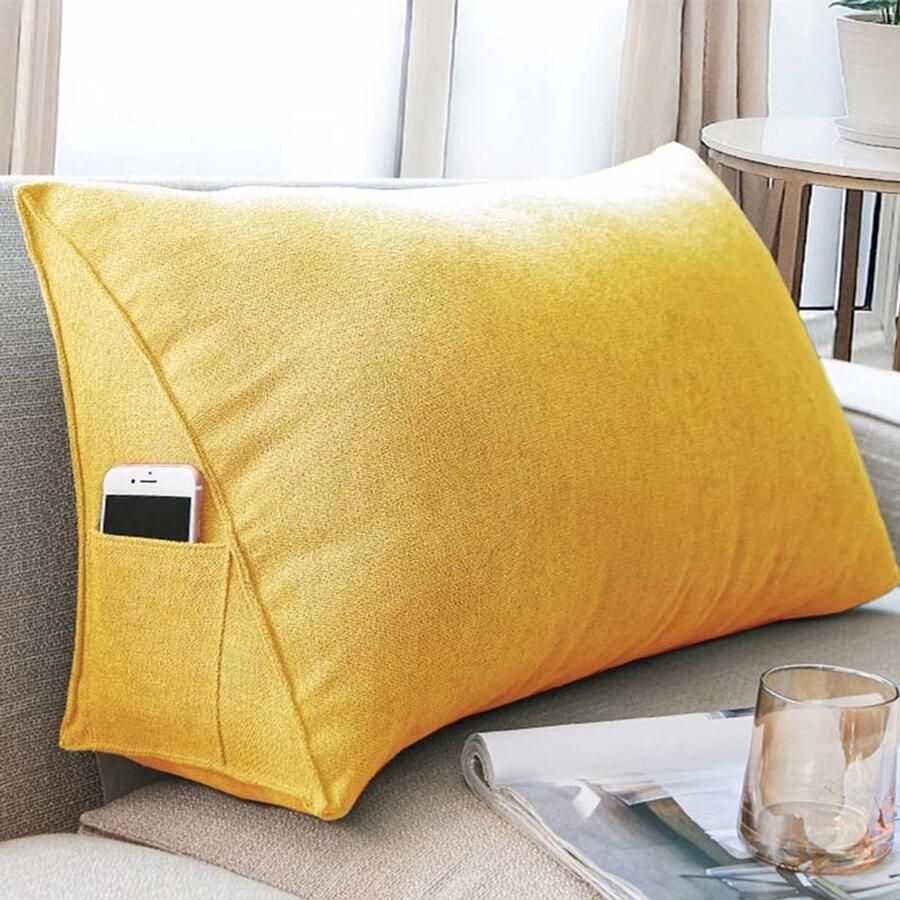 Venkuber Bank kussen 80x35x20 cm Bed kussen Rugsteun Driehoekige steun Wasbare hoes Geschikt voor bed bank en leeshoek (Geel)