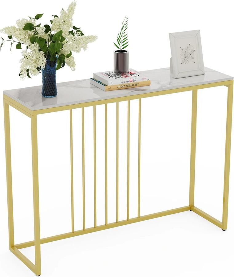 Jo-Jo s 4U Marmeren Console Tafel Wandtafel Haltafel Goud Metalen Frame Krasbestendig Slijtvaste Gesinterde Steen 120x30x78.5cm Goud