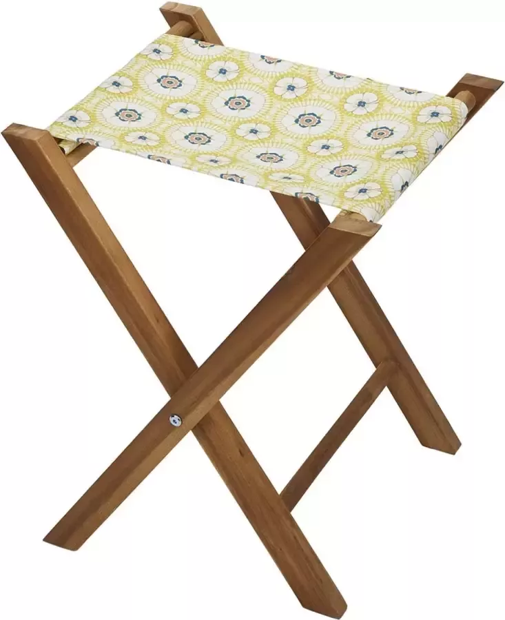 Vent de Bohème Klapkrukje van Acaciahout met Hippe Gele Print Stoel opvouwbaar Krukje opvouwbaar Campingkrukje Kampeerkrukje