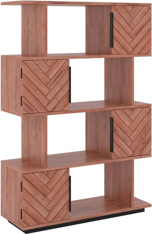 Vente-unique Bibliotheek met 4 deuren en 4 vakken Acaciahout en metaal Natuurlijk en zwart VEDILA L 100 cm x H 145 cm x D 35 cm - Foto 4