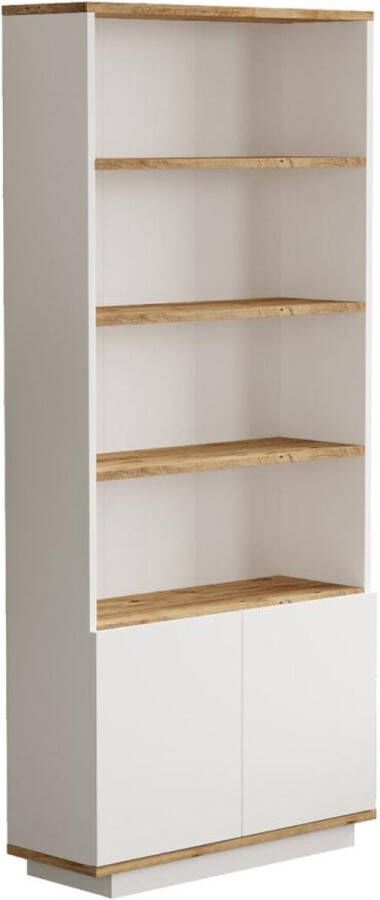 Vente-unique Boekenkast met 2 deuren en 4 nissen Licht naturel en wit LOTULA L 75.5 cm x H 168.3 cm x D 26.8 cm