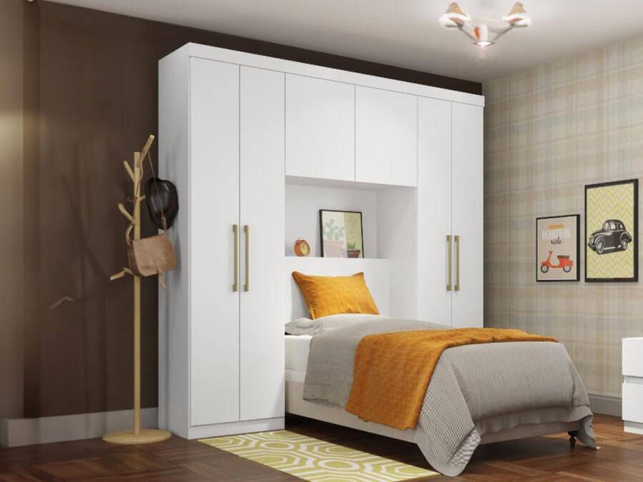 Vente-unique Brugkast ANTERO 6 deuren Met kast en opbergruimte L200 cm Wit L 200 cm x H 206 cm x D 46 cm - Foto 2