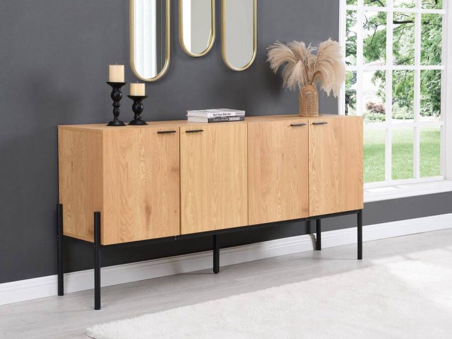 Vente-unique Buffet met 4 deuren Natuurlijk licht en zwart MEMPHIS II L 184.6 cm x H 84 cm x D 40 cm - Foto 2