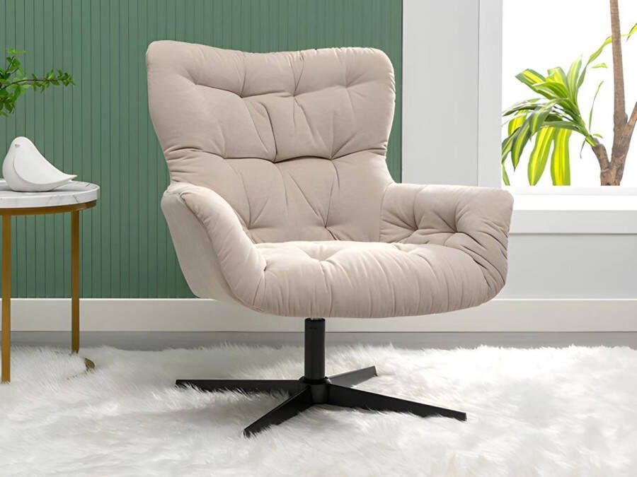 Vente-unique Draaifauteuil van beige stof OPHELIE L 83 cm x H 87 cm x D 83 cm - Foto 3