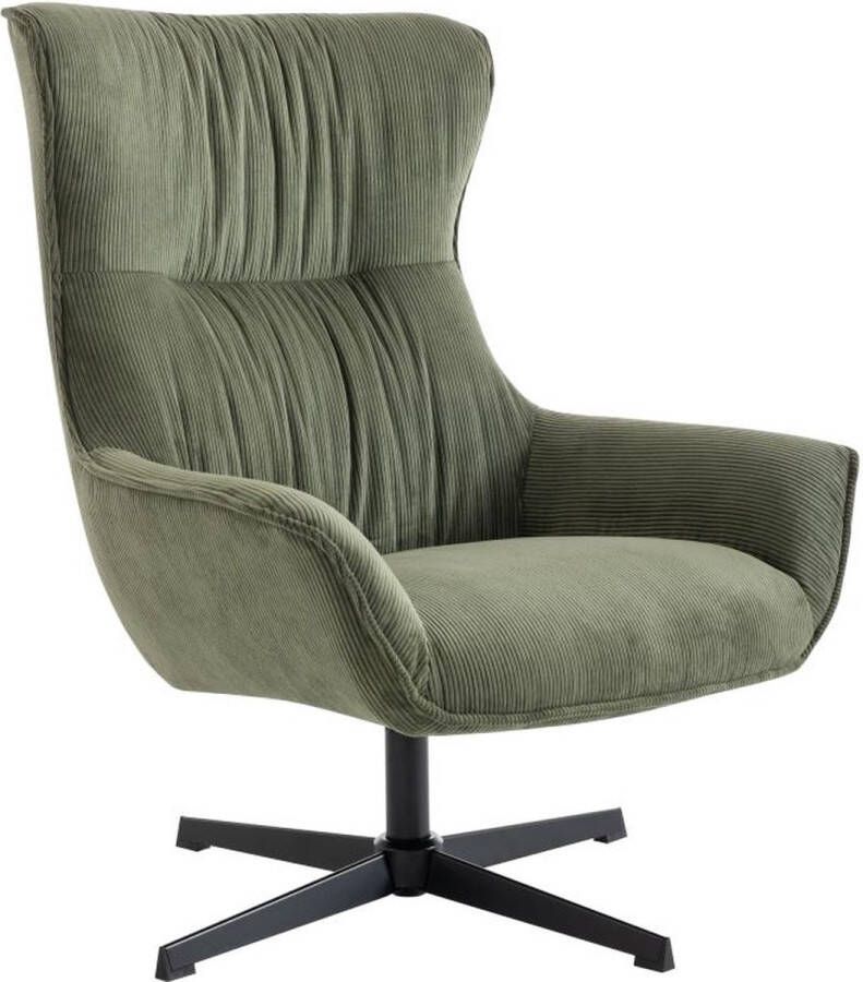 Vente-unique Draaifauteuil van groen ribfluweel GALATI L 86 cm x H 101 cm x D 84 cm