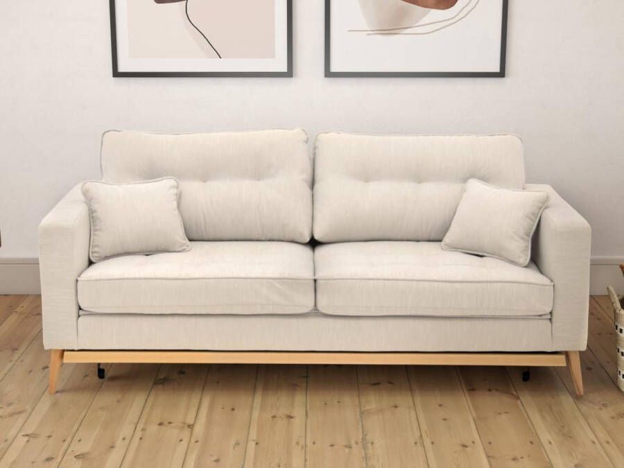 Vente-unique Driezits slaapbank van crème stof KENZA L 216 cm x H 87 cm x D 87 cm