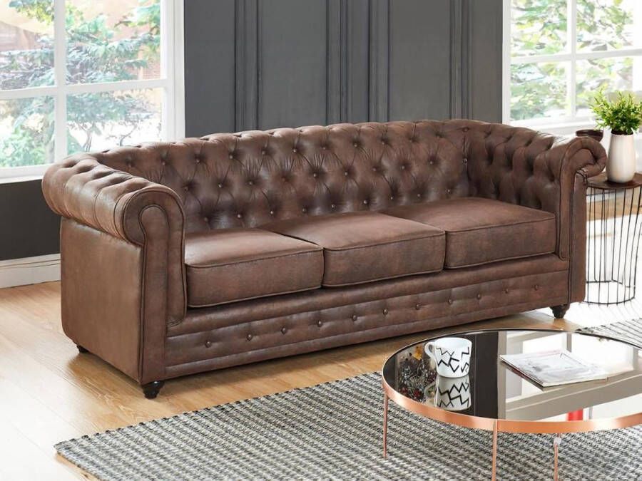 Vente-unique Driezitsbank CHESTERFIELD van microvezel met vintage look L 205 cm x H 72 cm x D 88 cm - Foto 2