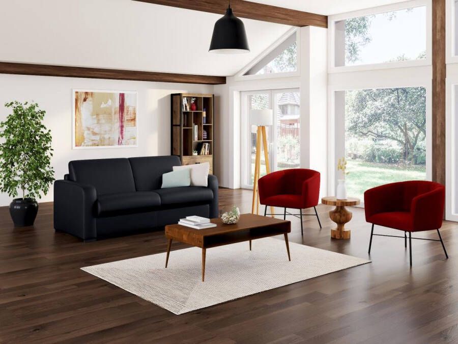 Vente-unique Snel uit te klappen driezitsslaapbank van zwart leer BEVIS Matras 16 cm L 198 cm x H 90 cm x D 208 cm - Foto 4