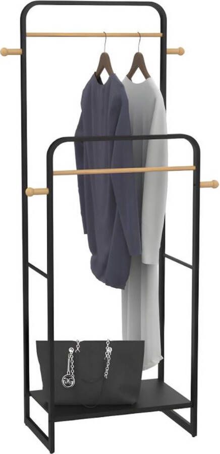 Vente-unique Dubbele kledingrek SELIN L65 cm Zwart metaal en beukenhout L 65 cm x H 155 cm x D 35 cm - Foto 2