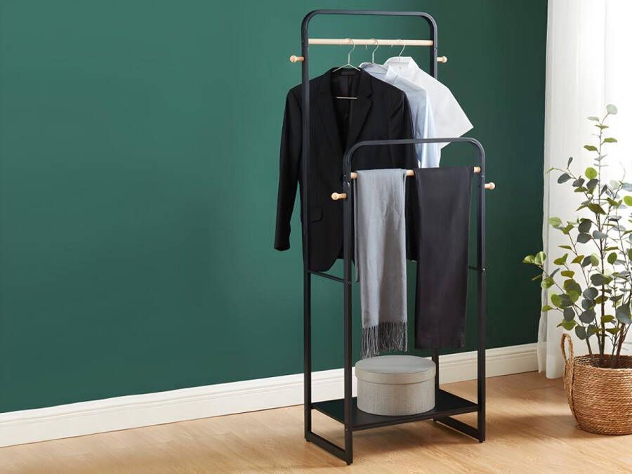 Vente-unique Dubbele kledingrek SELIN L65 cm Zwart metaal en beukenhout L 65 cm x H 155 cm x D 35 cm