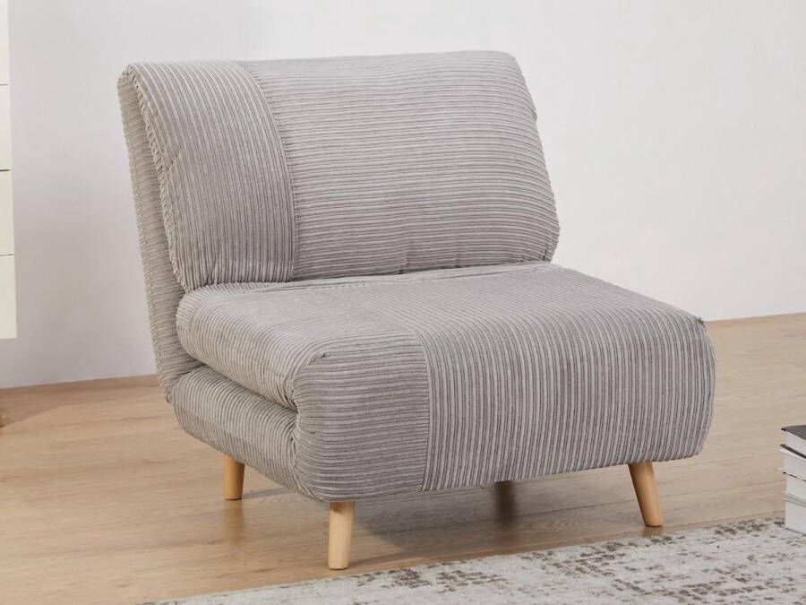 Vente-unique Eenpersoons slaapbank van fluweel ribstof PALULA Lichtgrijs L 88 cm x H 83 cm x D 81 cm - Foto 2