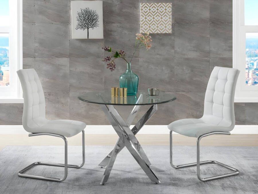 Vente-unique Eettafel COSIMA 4 personen Gehard glas en verchroomd metaal L 90 cm x H 77 cm x D 90 cm