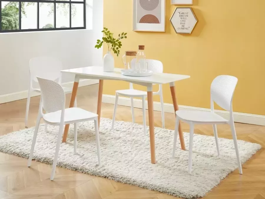 Vente-unique Eettafel met 4 plaatsen in MDF en beukenhout Wit CAROLIANE L 120 cm x H 75 cm x D 60 cm - Foto 2