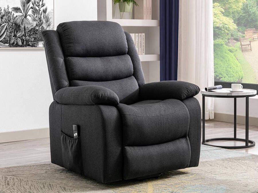 Vente-unique Elektrische relaxfauteuil van stof Antraciet NADINE L 94 cm x H 111 cm x D 86 cm - Foto 3