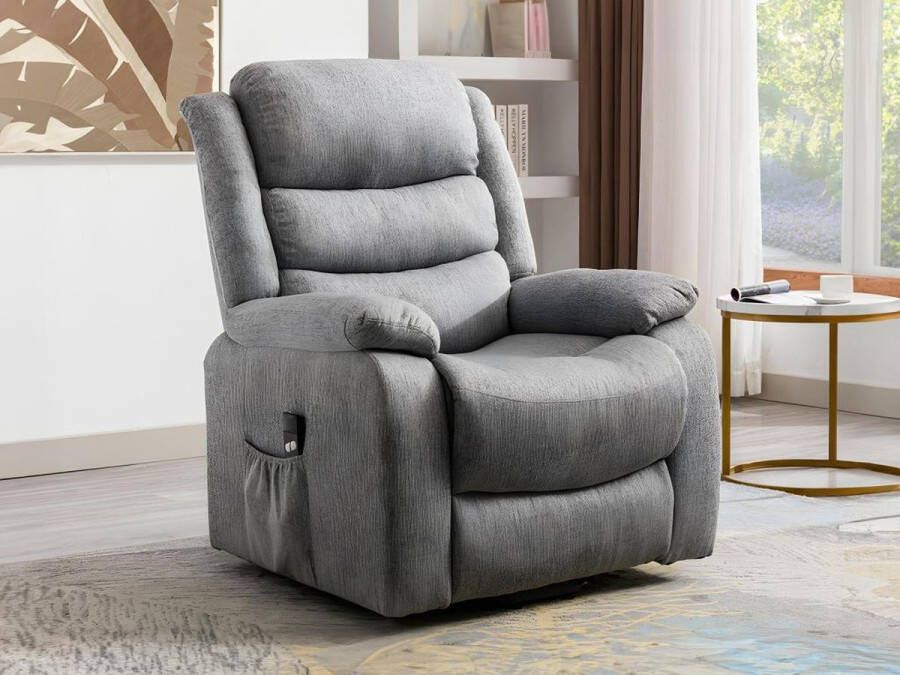 Vente-unique Elektrische relaxfauteuil van stof Grijs NADINE L 94 cm x H 111 cm x D 86 cm