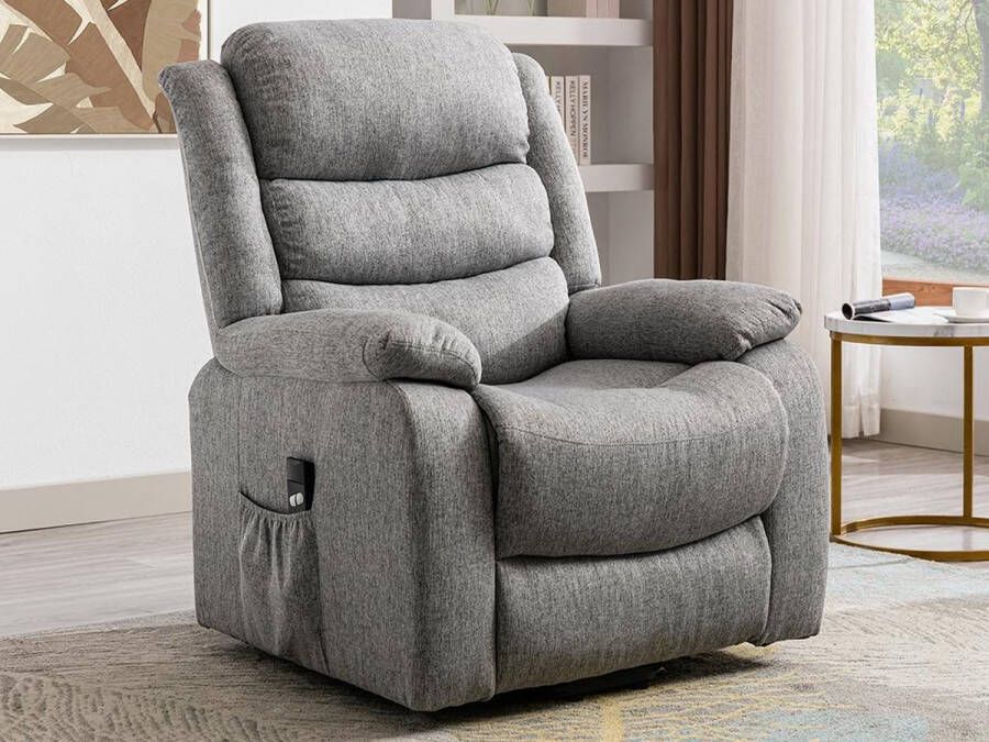 Vente-unique Elektrische relaxfauteuil van stof Grijs NADINE L 94 cm x H 111 cm x D 86 cm