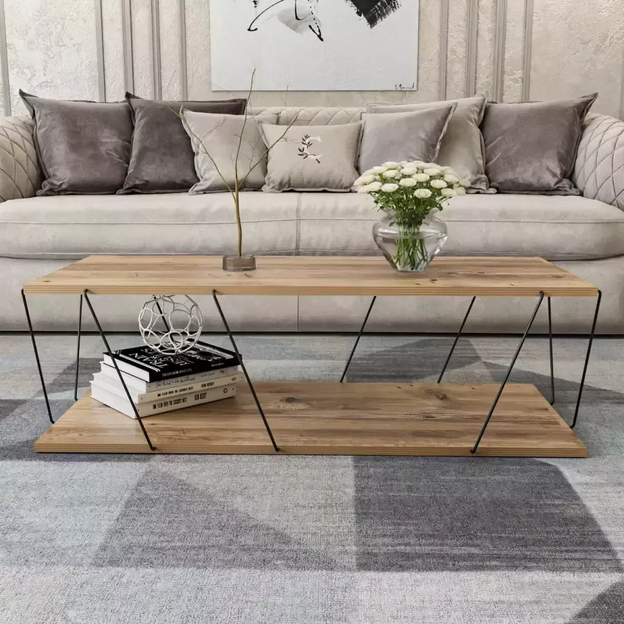 Vente-unique BFD BestFurnitureDesign Salontafel industrieeldesign Salontafel Hout Koffietafel Houtentafel L 120 x B 50 x H 30 cm