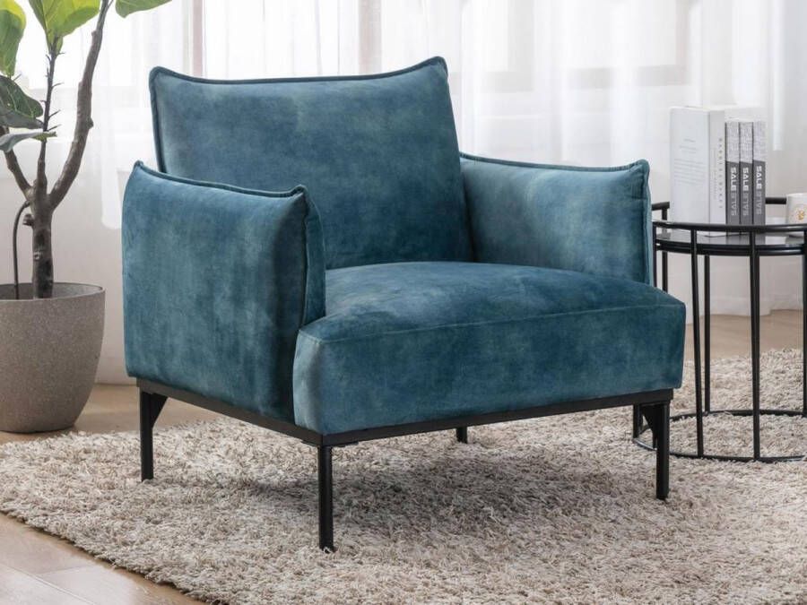 Vente-unique Fauteuil eendenblauw fluweel JOEL L 83 cm x H 82 cm x D 82 cm - Foto 1