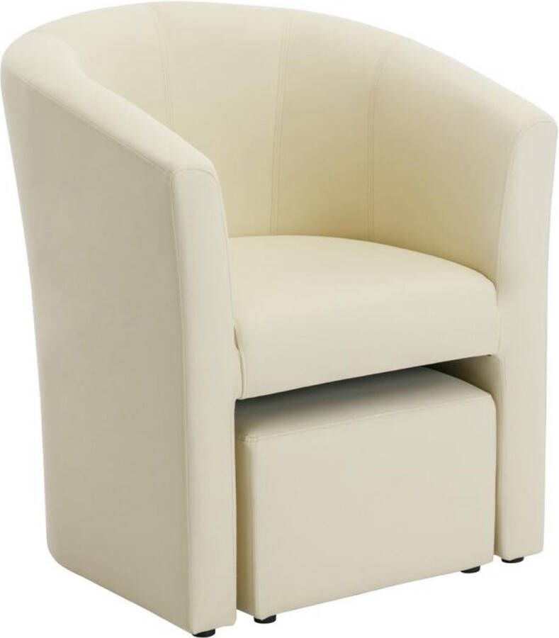 Vente-unique Fauteuil met holle rugleuning en poef in beige kunstleer – JOVANA L 65 cm x H 74 cm x D 64 cm
