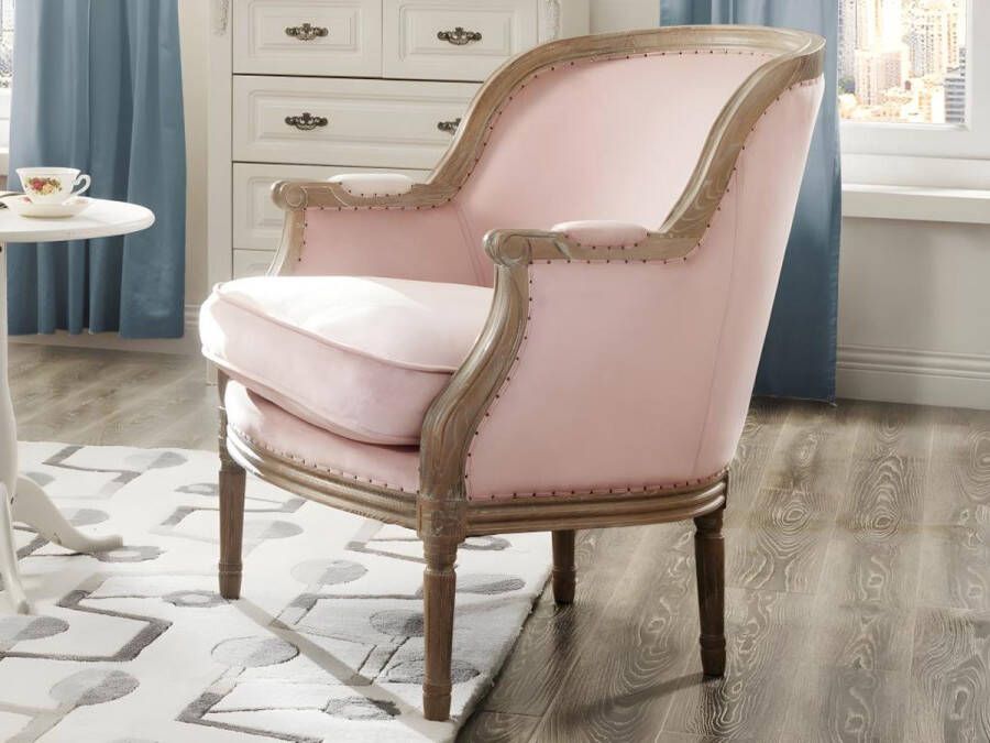 Vente-unique Fauteuil van fluweel ALIENOR – pastel roze L 72 cm x H 89.5 cm x D 78 cm