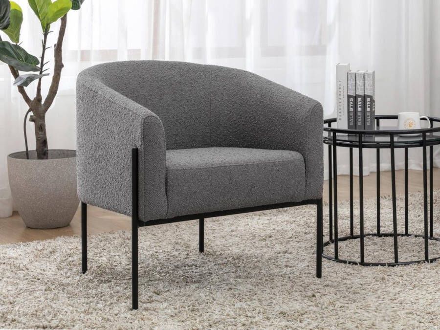 Vente-unique Fauteuil van grijze boucléstof ALIOCHA L 73 cm x H 75 cm x D 70 cm