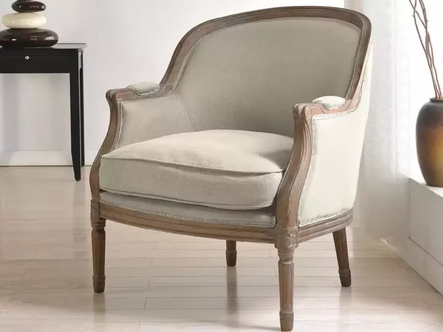 Vente-unique Fauteuil van linnen ALIENOR beige L 72 cm x H 89.5 cm x D 78 cm - Foto 2