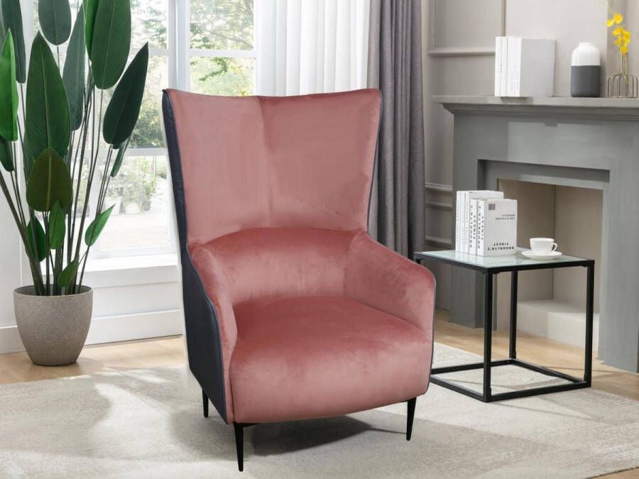 Vente-unique Fauteuil van roze fluweel en antraciet structuur MENDOCINO L 75 cm x H 109 cm x D 90 cm