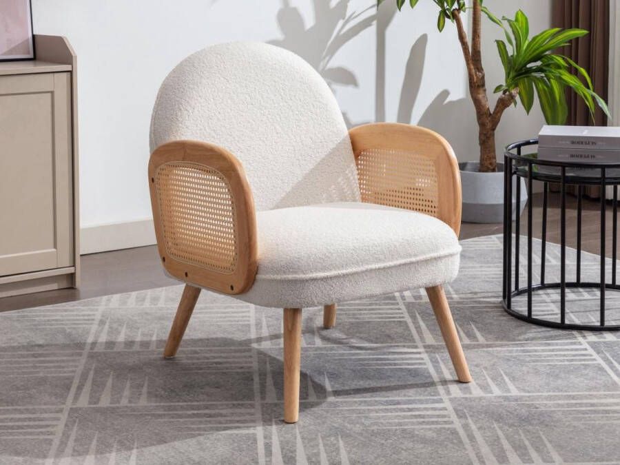 Vente-unique Fauteuil van witte boucléstof TRACINO L 60 cm x H 87 cm x D 76 cm