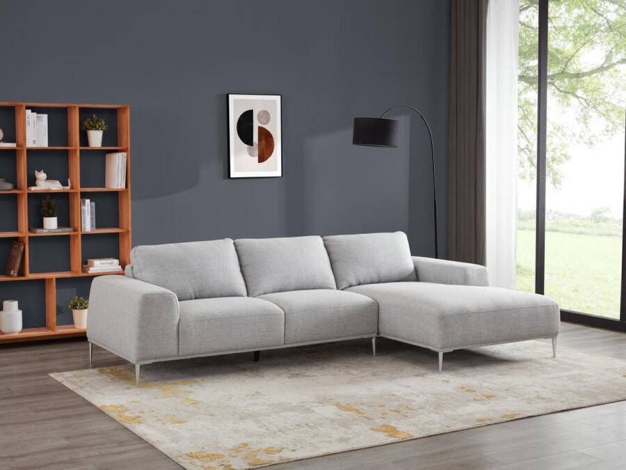 Vente-unique Hoekbank van stof en lichtgrijs linnen Hoek rechts BRUNILDA L 291 cm x H 81 cm x D 204 cm - Foto 2