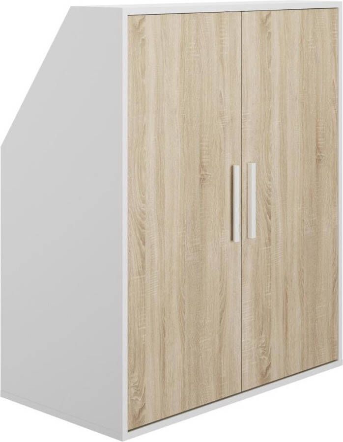 Vente-unique Kast voor onder een hellend dak 2 deuren Wit en naturel ADEZIO L 91.3 cm x H 110 cm x D 50 cm - Foto 3