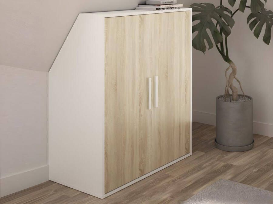 Vente-unique Kast voor onder een hellend dak 2 deuren Wit en naturel ADEZIO L 91.3 cm x H 110 cm x D 50 cm