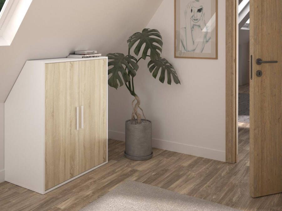 Vente-unique Kast voor onder een hellend dak 2 deuren Wit en naturel ADEZIO L 91.3 cm x H 110 cm x D 50 cm - Foto 2