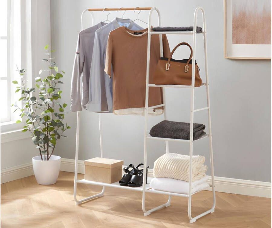 Vente-unique Kledingrek L100 cm Wit metaal en beukenhout DOGU L 100 cm x H 150 cm x D 40 cm - Foto 2