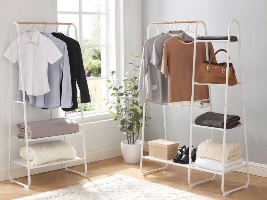 Vente-unique Kledingrek L100 cm Wit metaal en beukenhout DOGU L 100 cm x H 150 cm x D 40 cm