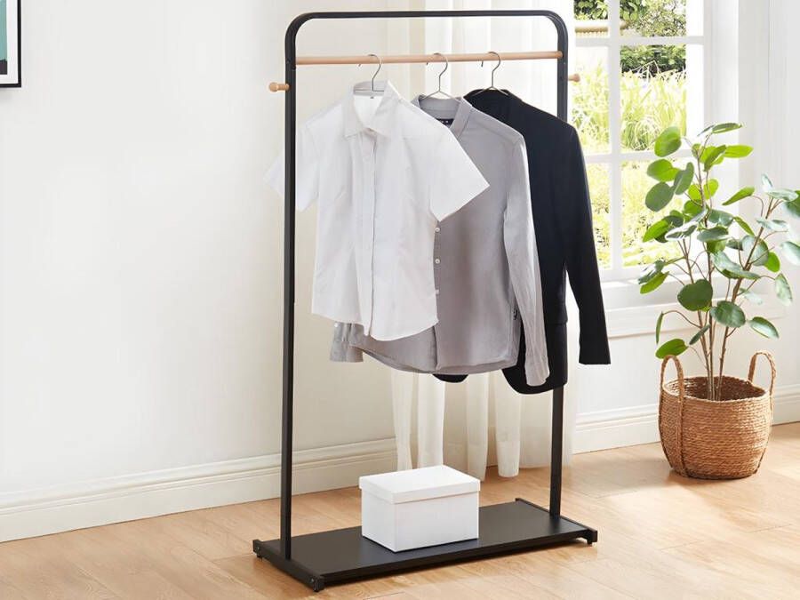 Vente-unique Kledingrek SELIN L90 cm Zwart metaal en beukenhout L 90 cm x H 135 cm x D 35 cm - Foto 2