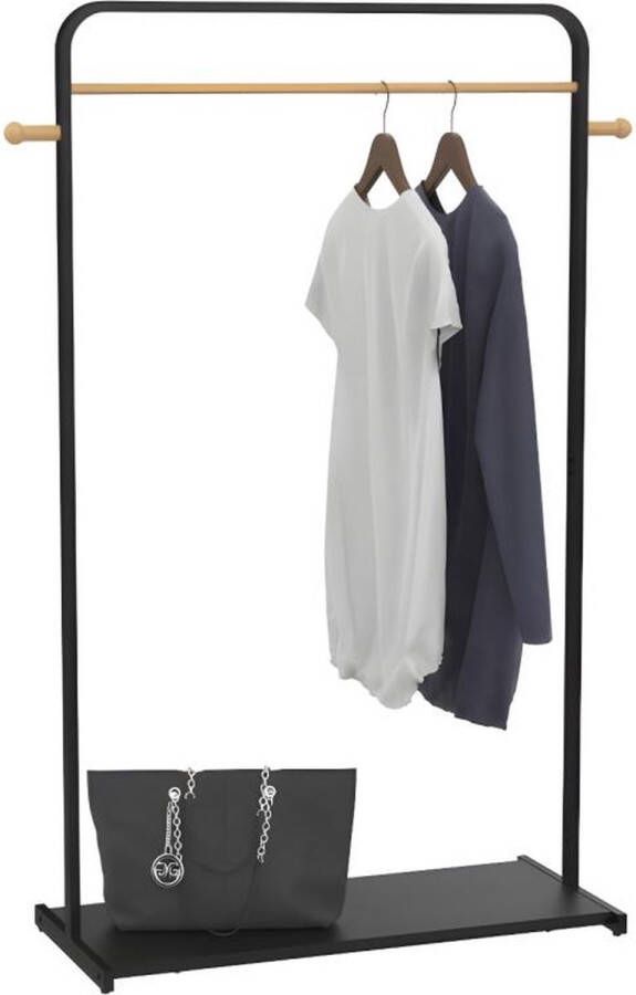 Vente-unique Kledingrek SELIN L90 cm Zwart metaal en beukenhout L 90 cm x H 135 cm x D 35 cm