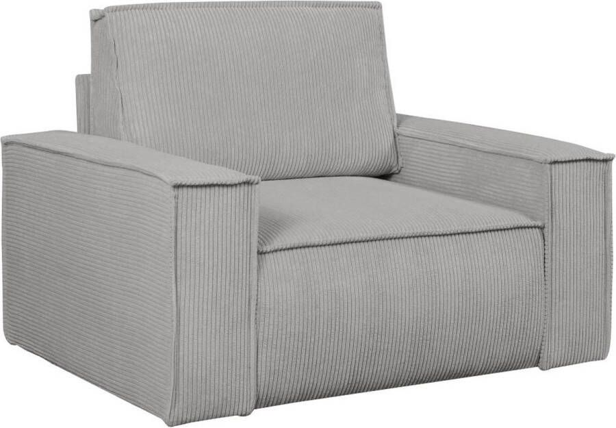 Vente-unique Lichtgrijze ribfluwelen fauteuil AMELIA L 120 cm x H 85 cm x D 86 cm - Foto 2