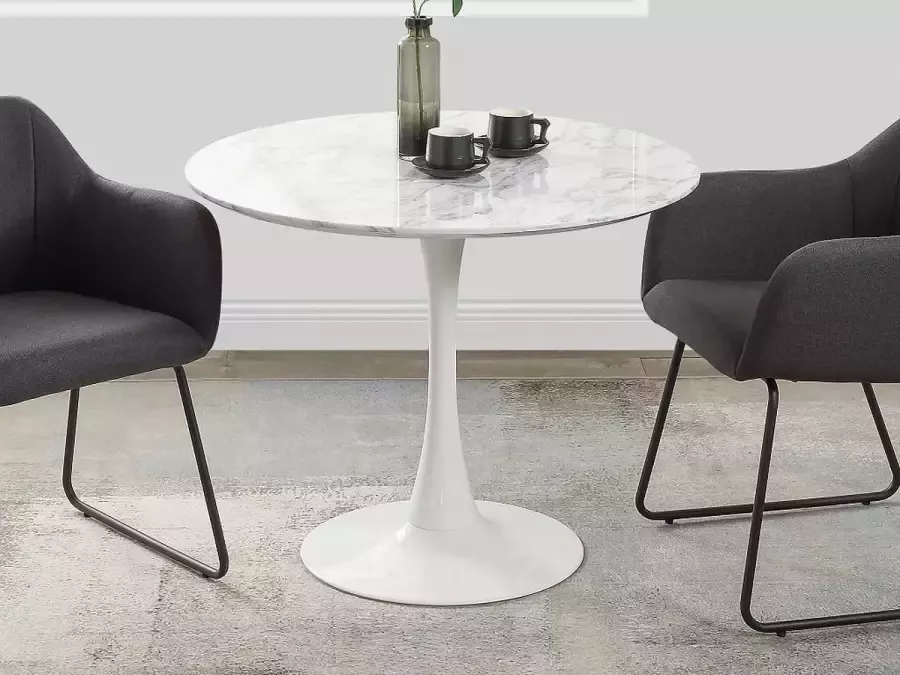 Vente-unique Ronde eettafel MANAGA 4 personen Mdf met marmereffect L 90 cm x H 74 cm x D 90 cm - Foto 2