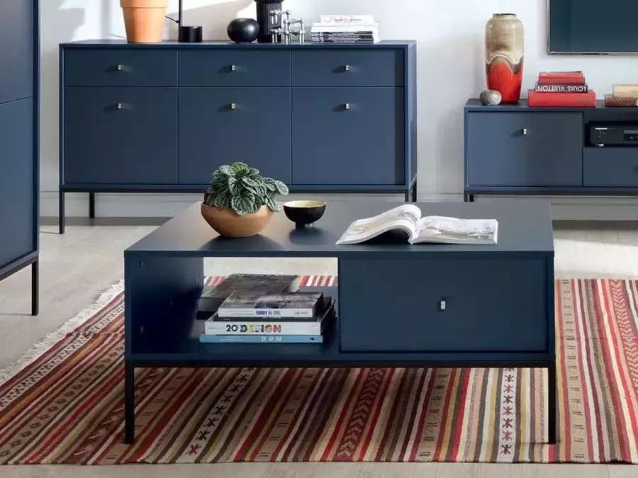 Vente-unique Salontafel BOGDAN 2 laden en 1 nis Blauw L 104 cm x H 46 cm x D 68 cm