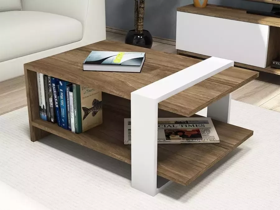 Vente-unique Salontafel Dubbele blad Naturel en wit DAZEA L 80 cm x H 35 cm x D 50 cm