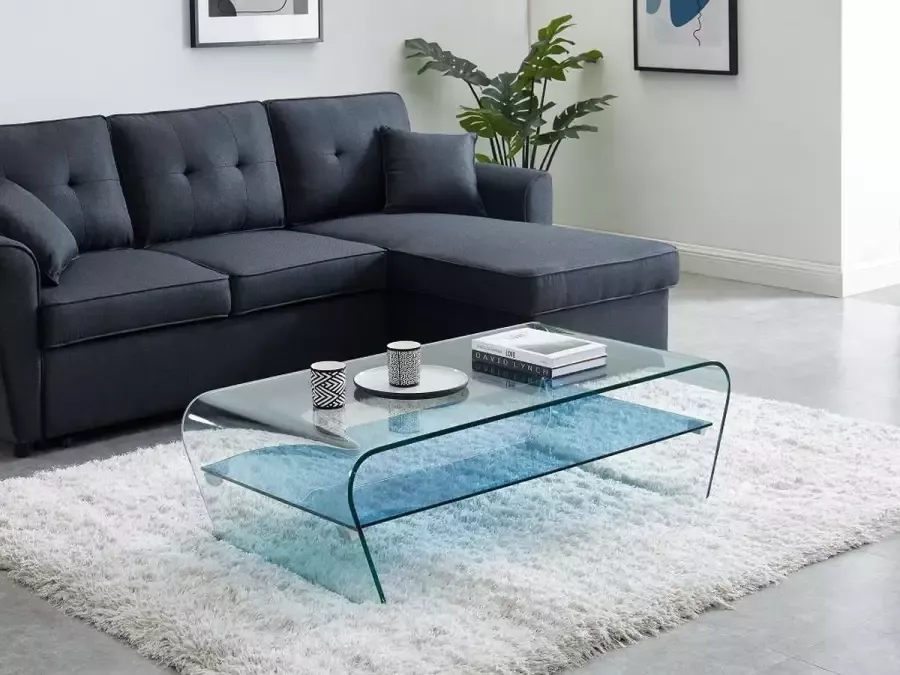 Vente-unique Salontafel KELLY Gehard glas Blauw gelakt blad L 120 cm x H 37 cm x D 60 cm - Foto 4