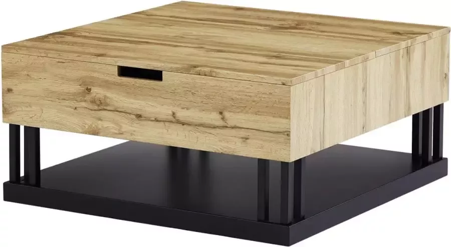 Vente-unique Salontafel met 2 afneembare tafelbladen Mdf en staal Naturel en zwart BALERIN L 80 cm x H 38.5 cm x D 80 cm - Foto 2